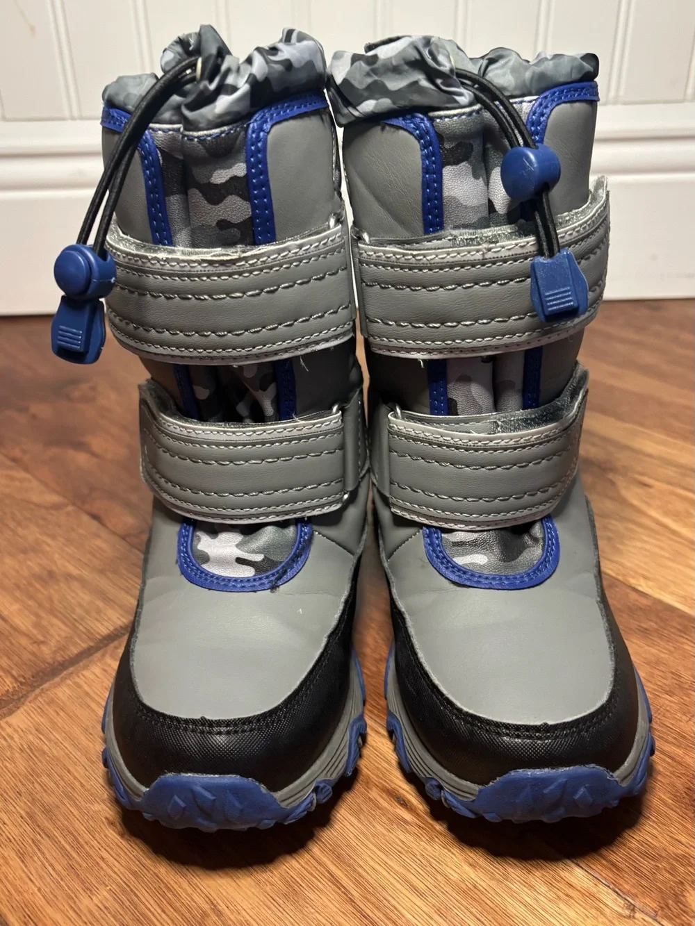 Lands End Snow Flurry Kids Insulated Winter Boots Gray Blue Camo - Size 12M